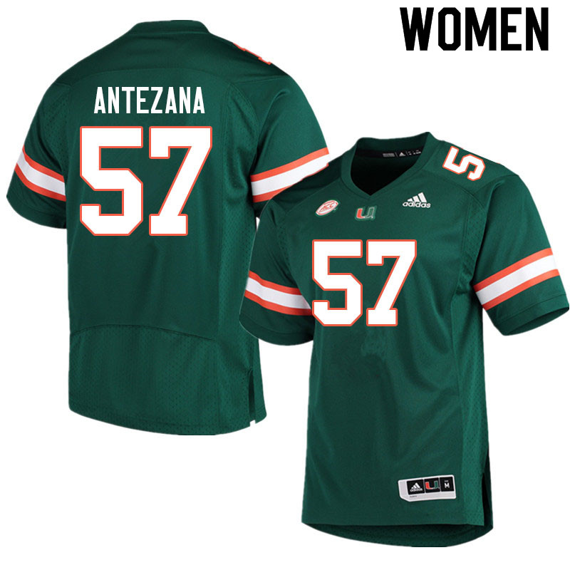 Women #57 Matt Antezana Miami Hurricanes College Football Jerseys Sale-Green - Click Image to Close